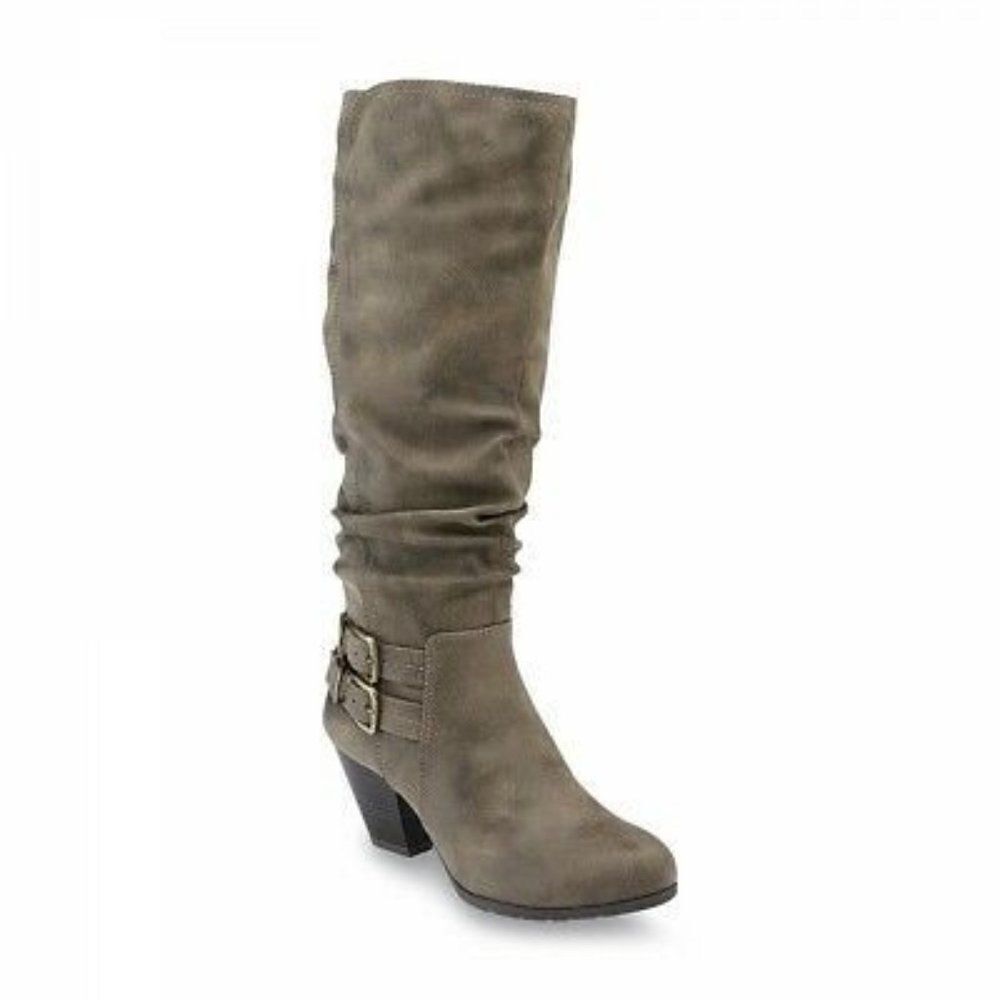 Jaclyn Smith Womens Exton 30615 Brown Leather Block Heel Slouch Boots Size 6 M